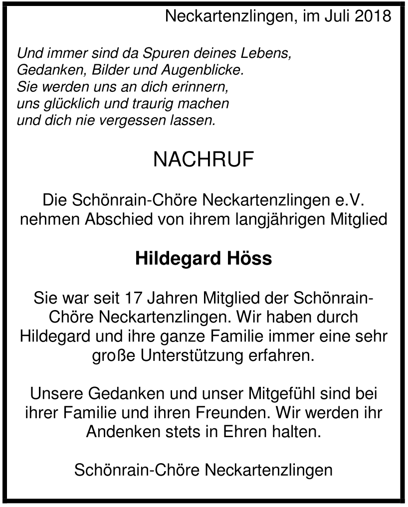 Nachruf Hildegard Höss