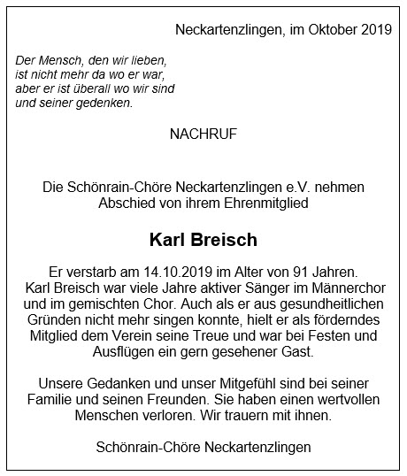 Nachruf Karl Breisch