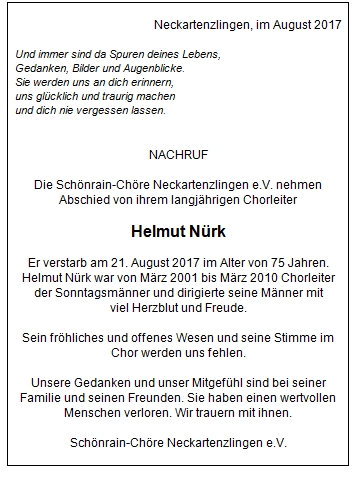 Nachruf Helmut Nürk